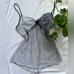 Black and white slip top with poke dots